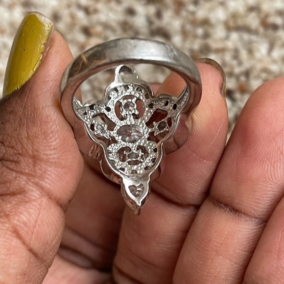 Vintage Silver Crystal Fashion Clover Ring Size 7 - Picture 4 of 8